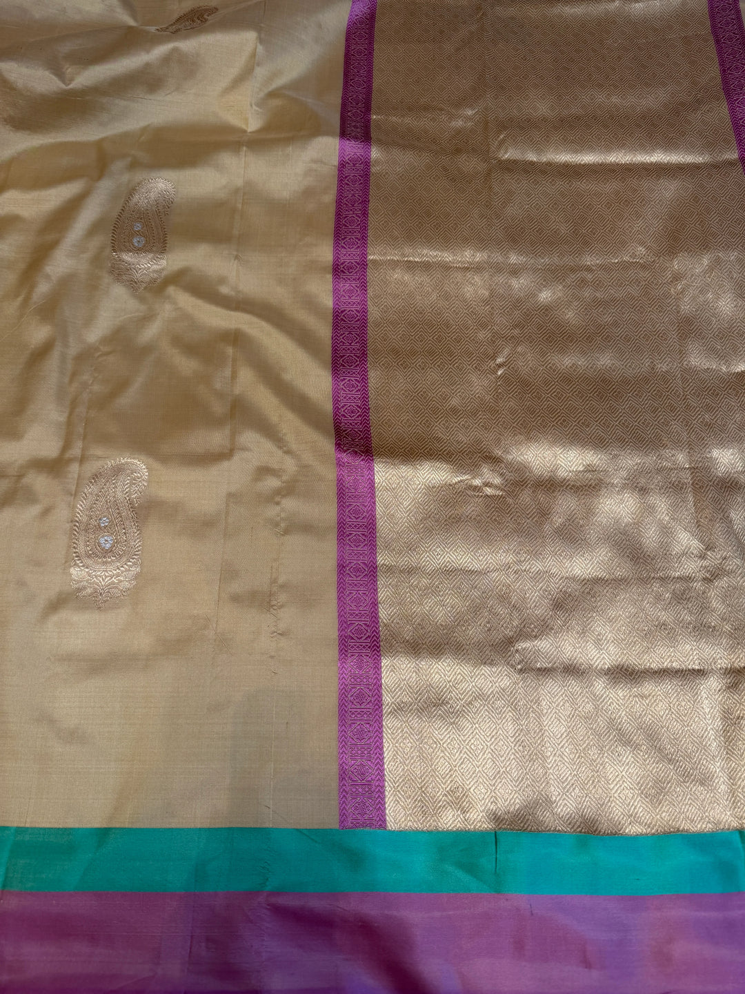 Beige Pure Katan Silk Handloom Banarasi Saree