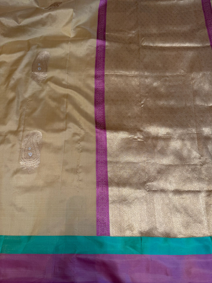 Beige Pure Katan Silk Handloom Banarasi Saree