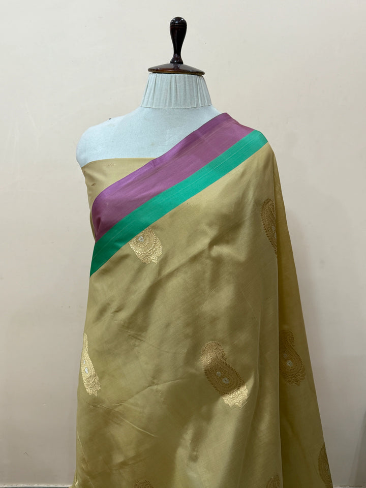 Beige Pure Katan Silk Handloom Banarasi Saree