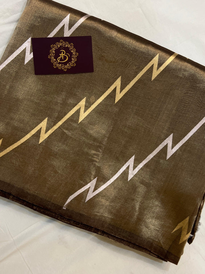 Brown Banarasi Handloom Tissue Silk Saree - Aura Benaras