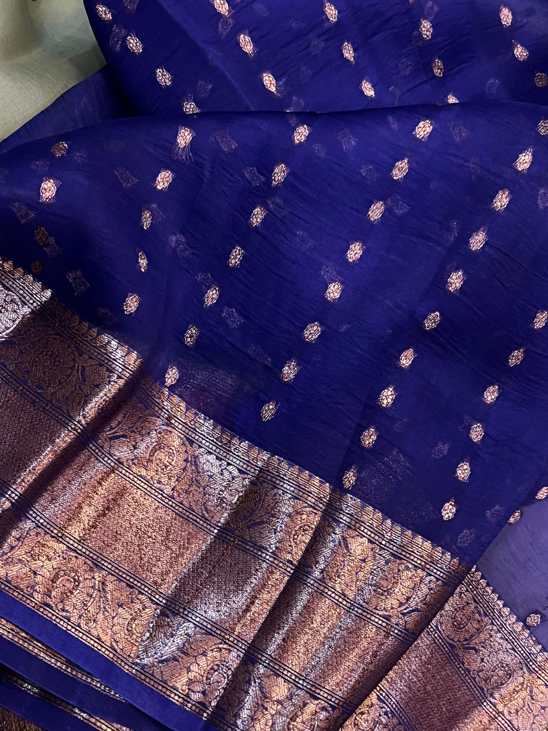 Dusty Green Banarasi Handloom Kora Silk Saree - Aura Benaras