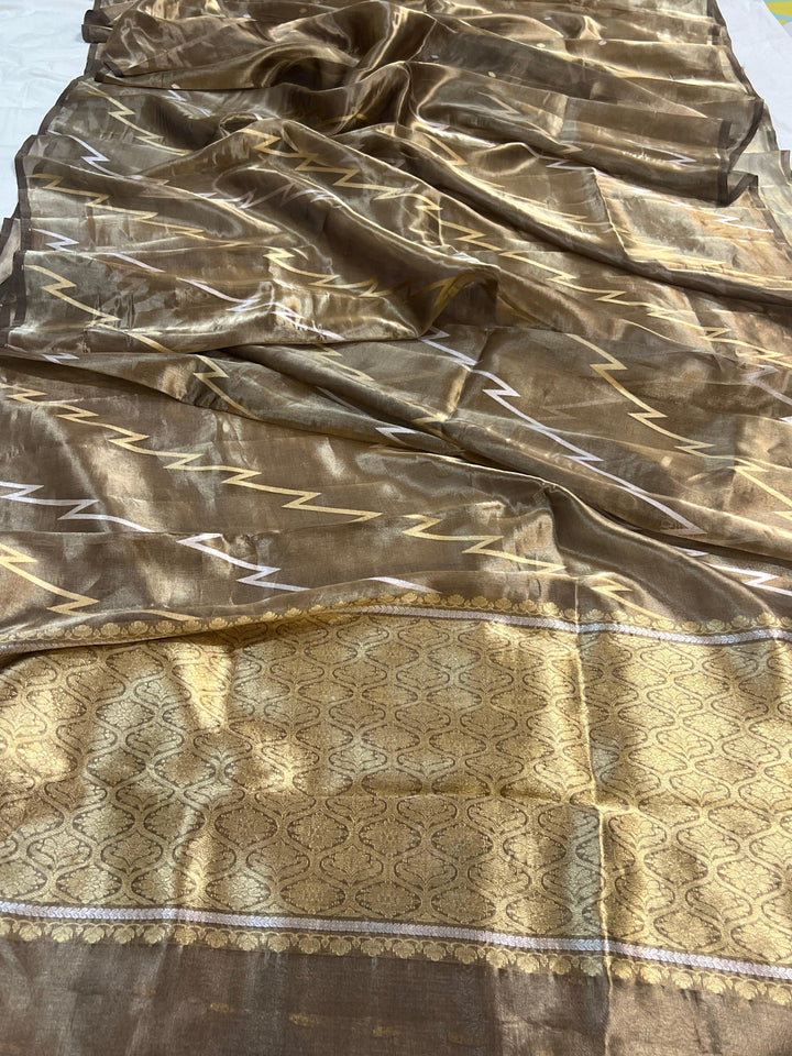 Brown Banarasi Handloom Tissue Silk Saree - Aura Benaras