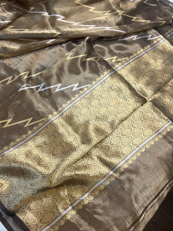 Brown Banarasi Handloom Tissue Silk Saree - Aura Benaras