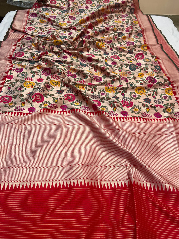 Red Katan Silk Banarasi Saree | Handloom Jaal with Tilfi Meenakari