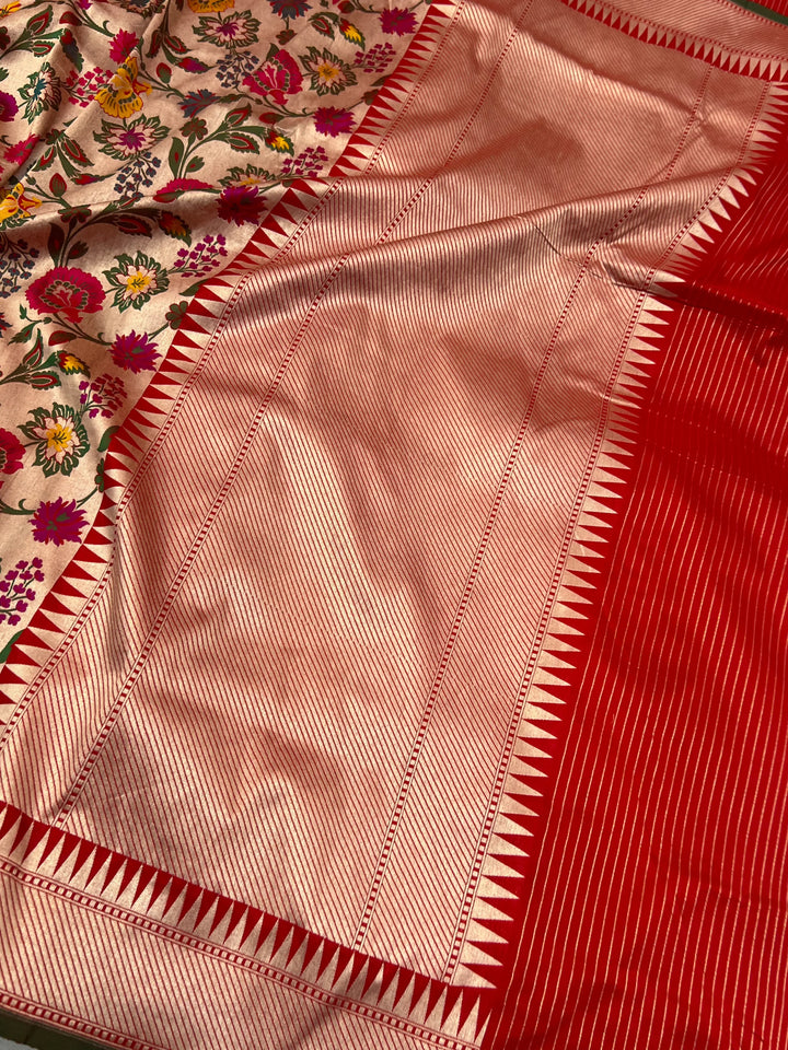 Red Katan Silk Banarasi Saree | Handloom Jaal with Tilfi Meenakari