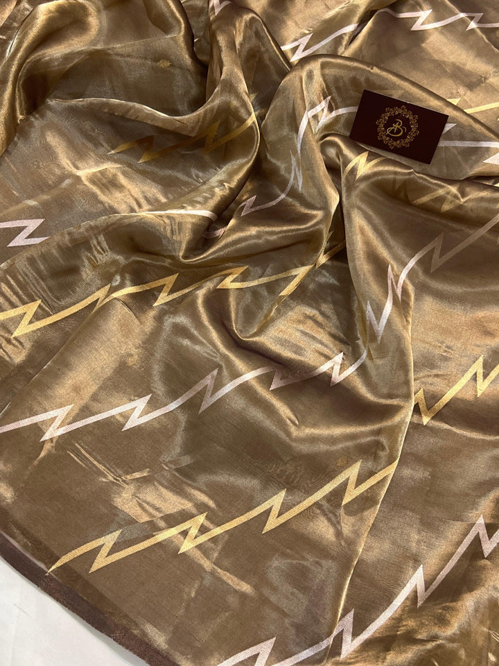 Brown Banarasi Handloom Tissue Silk Saree - Aura Benaras