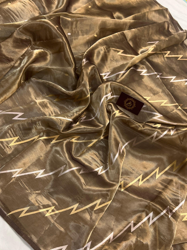 Brown Banarasi Handloom Tissue Silk Saree - Aura Benaras