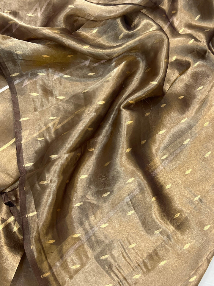 Brown Banarasi Handloom Tissue Silk Saree - Aura Benaras