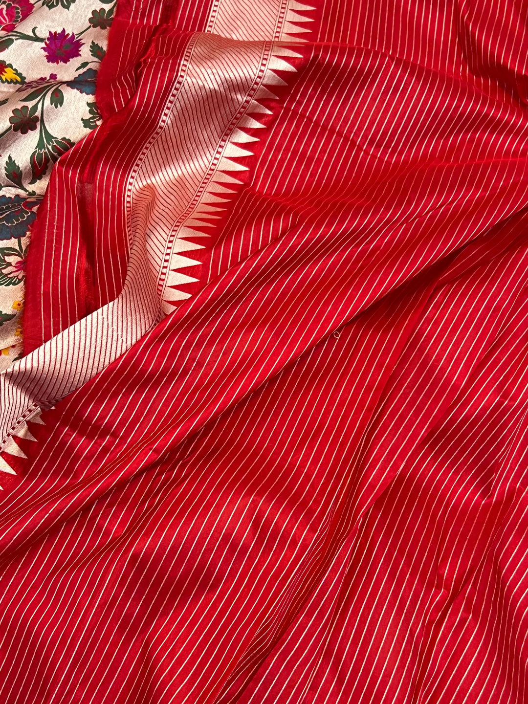 Red Katan Silk Banarasi Saree | Handloom Jaal with Tilfi Meenakari