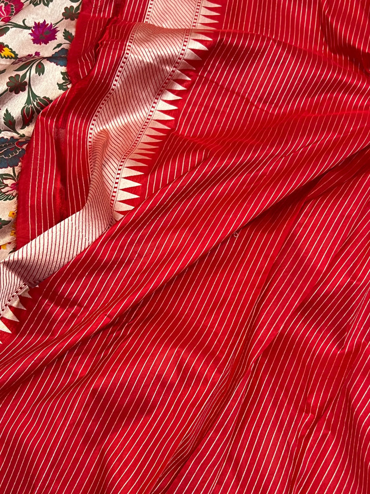 Red Katan Silk Banarasi Saree | Handloom Jaal with Tilfi Meenakari