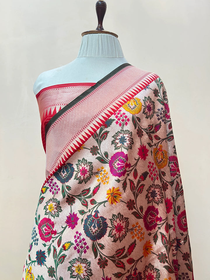 Red Katan Silk Banarasi Saree | Handloom Jaal with Tilfi Meenakari