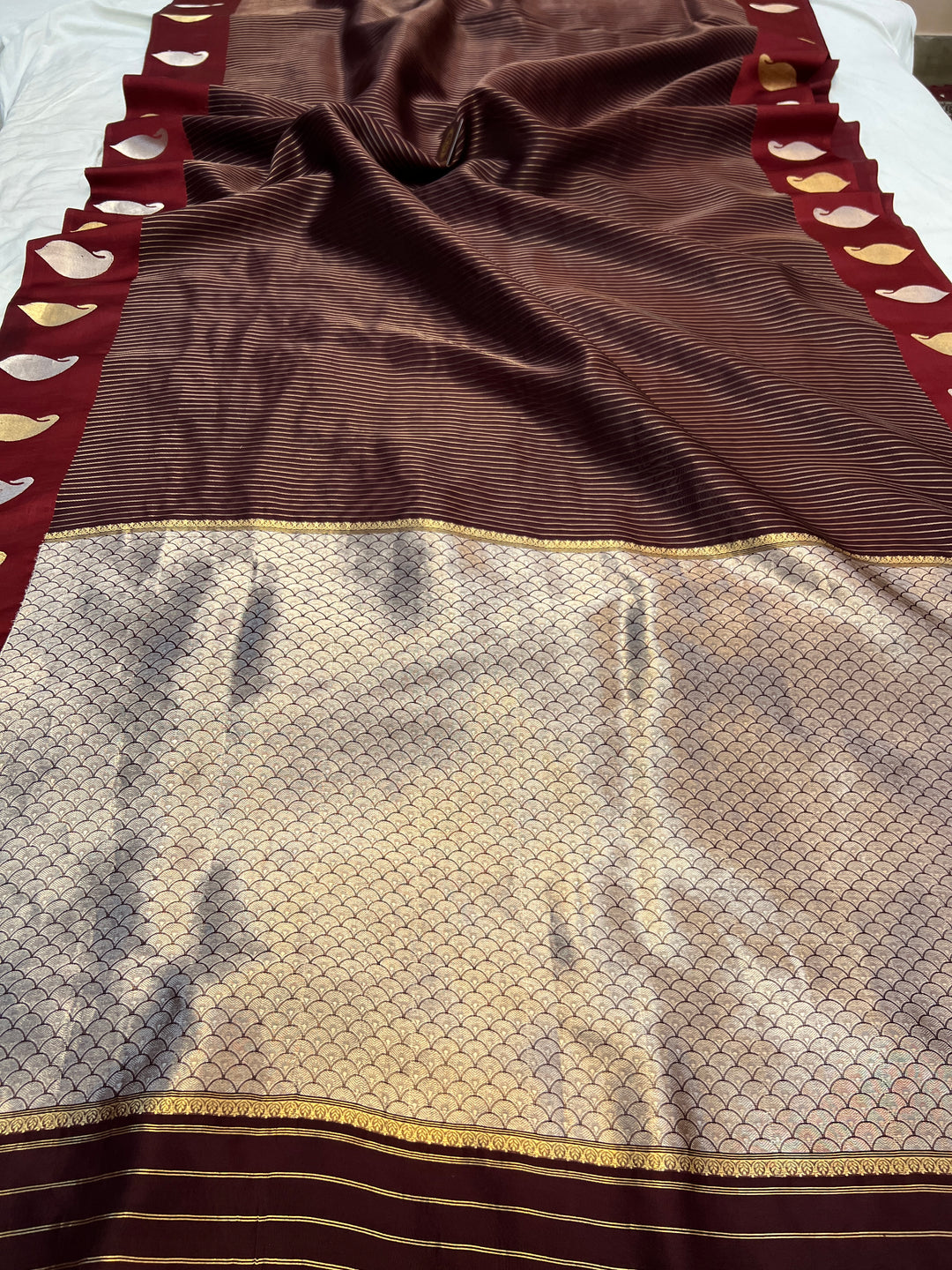 Brown Banarasi Handloom Kora Silk Saree