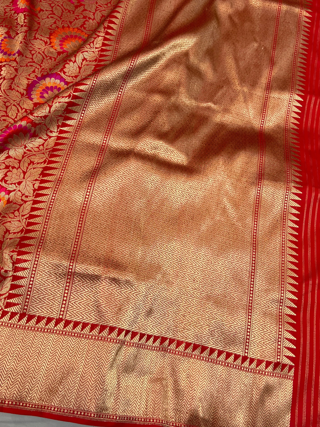 Red Katan Silk Banarasi Saree | Handloom Jaal with Tilfi Meenakari