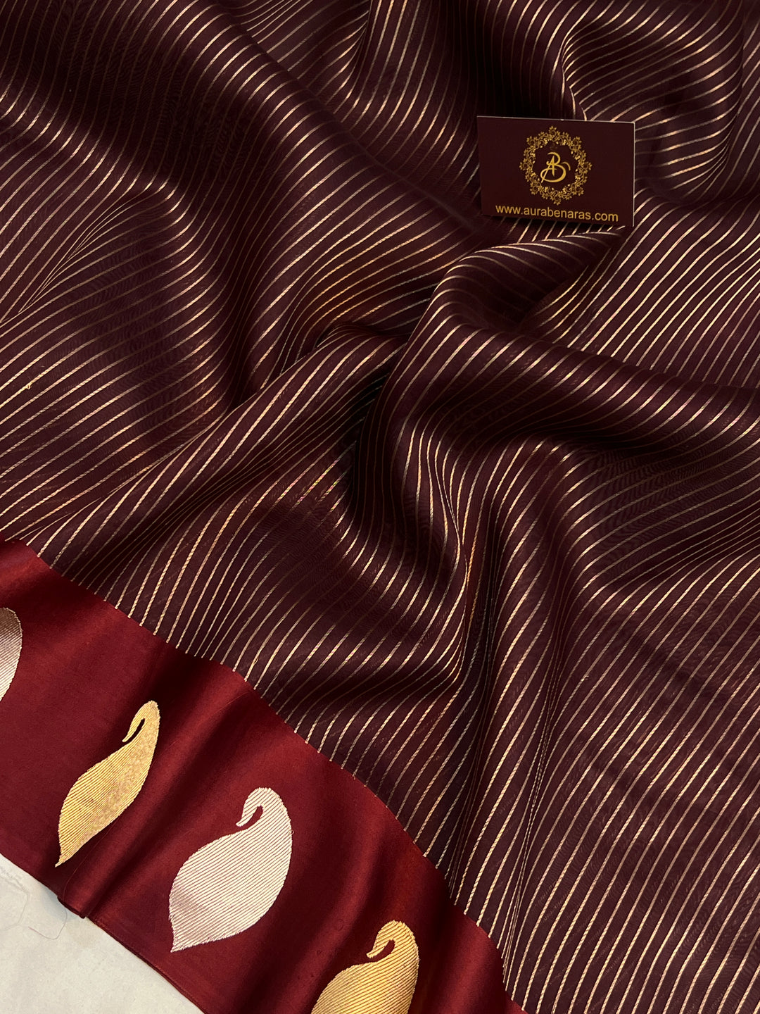 Brown Banarasi Handloom Kora Silk Saree