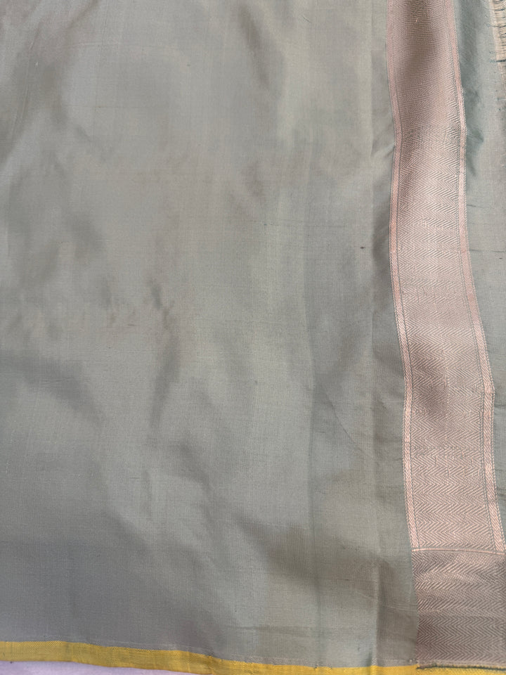 Sage Green Katan Satin Silk Saree with Zari Geometric Work