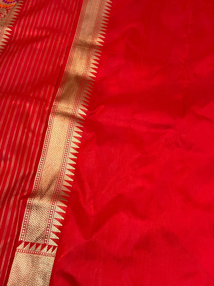 Red Katan Silk Banarasi Saree | Handloom Jaal with Tilfi Meenakari