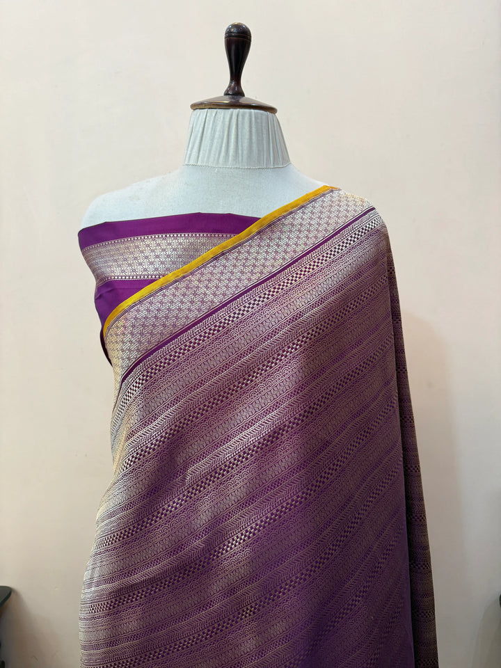 Wine Katan Satin Silk Saree with Zari Geometric Work