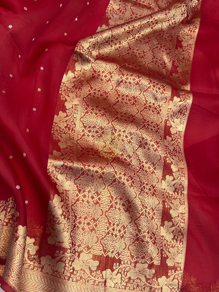 Bridal Red Pure Kora Silk Handloom Banarasi Saree