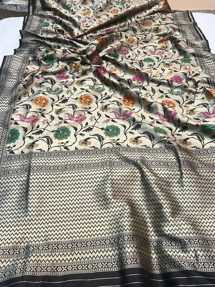 Black Pure Katan silk Handloom Banarasi Saree