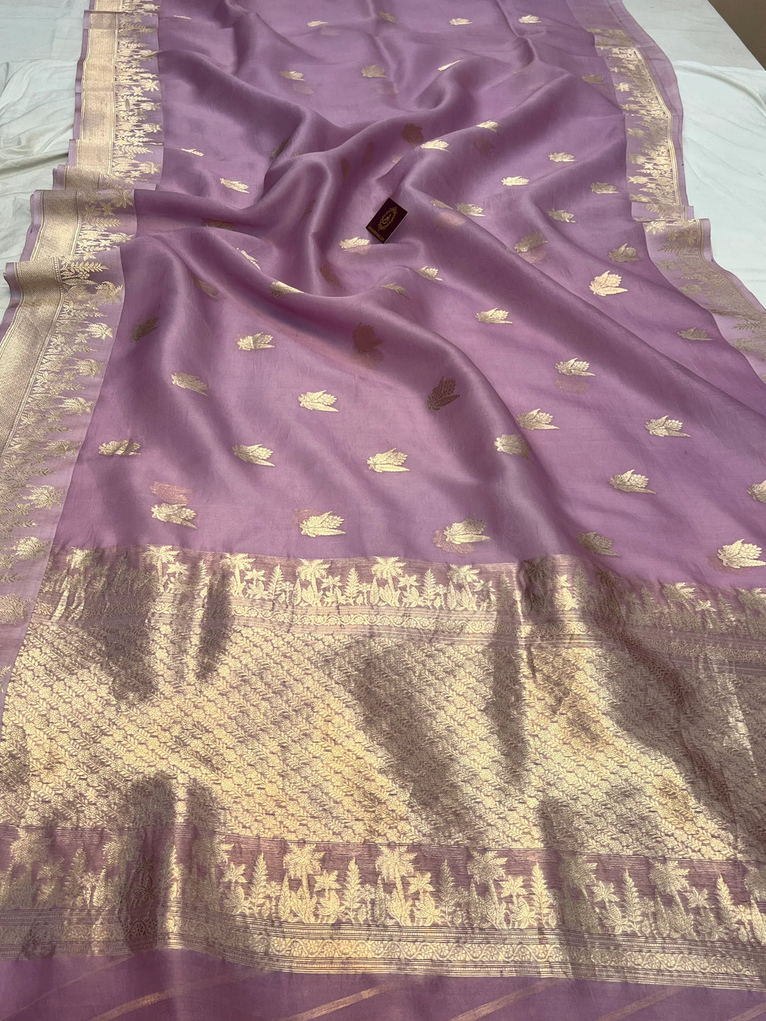 Lavender Pure Kora Silk Handloom Banarasi Saree
