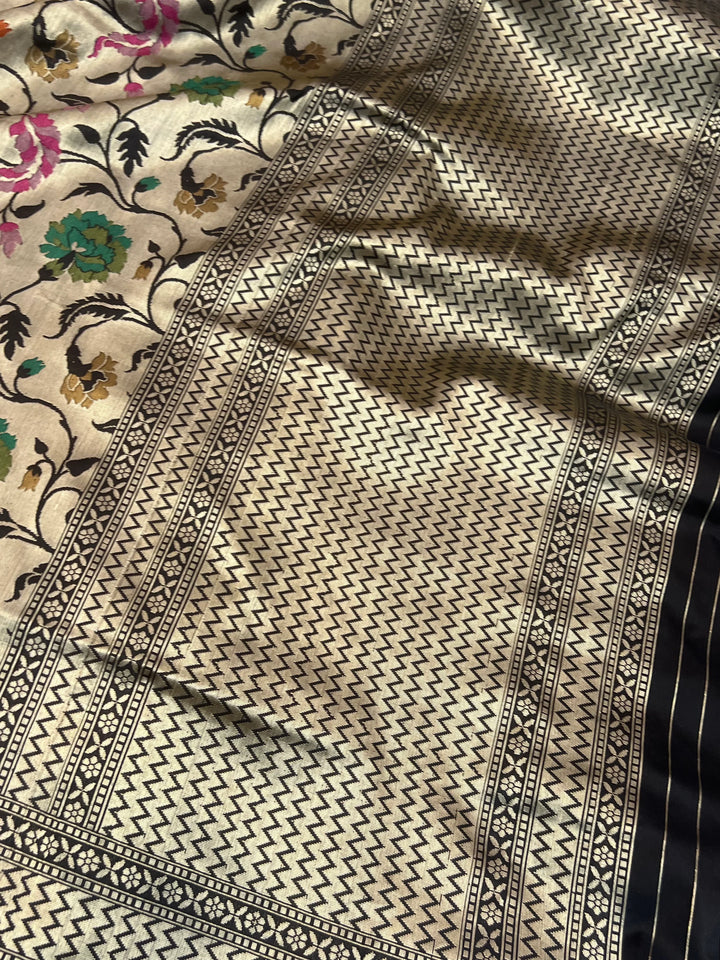 Black Pure Katan silk Handloom Banarasi Saree