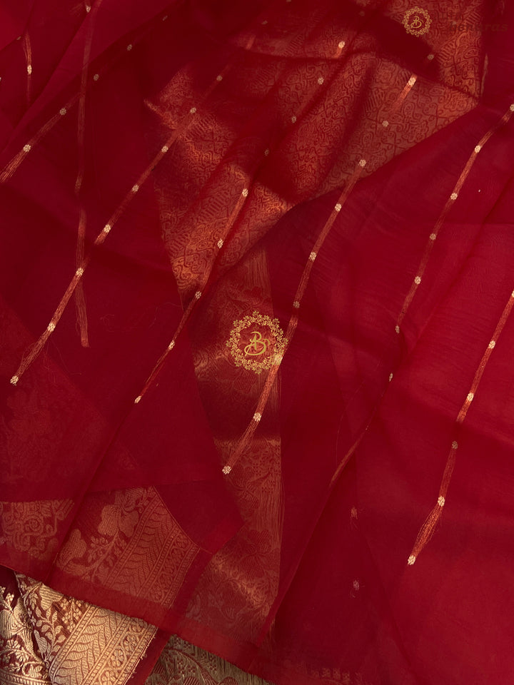 Bridal Red Pure Kora Silk Handloom Banarasi Saree