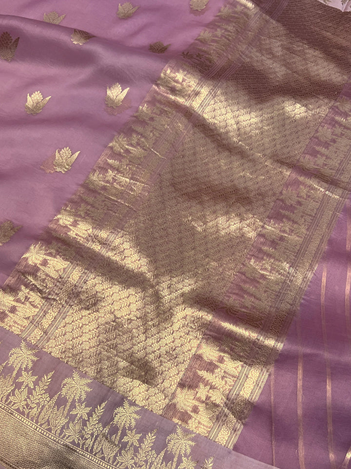 Lavender Pure Kora Silk Handloom Banarasi Saree
