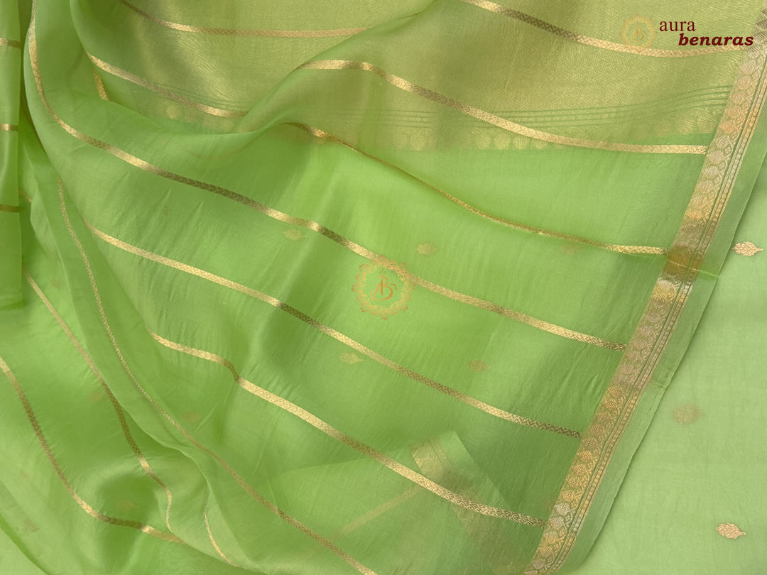 Pista Green Kora Silk Banarasi Saree with Zari Butis & Border