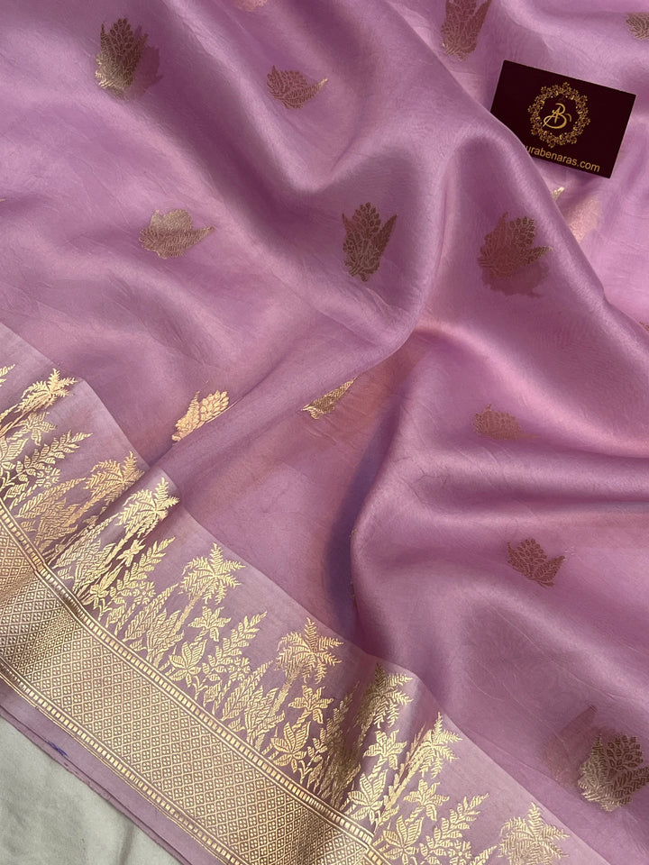 Lavender Pure Kora Silk Handloom Banarasi Saree