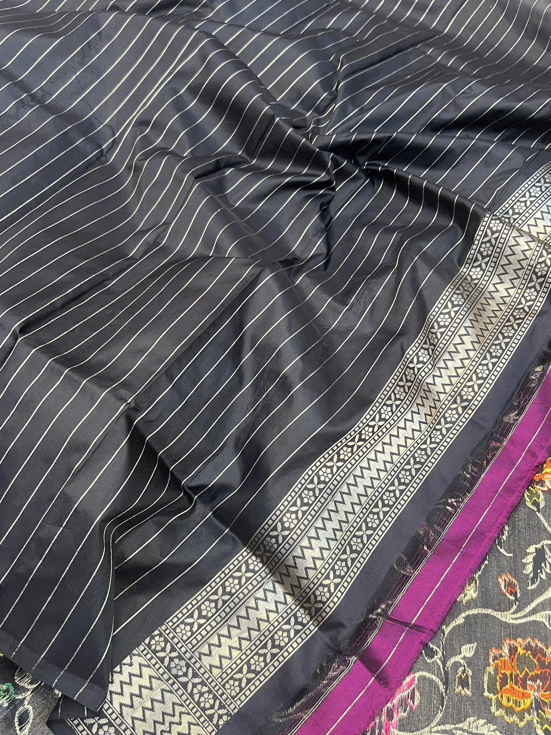 Black Pure Katan silk Handloom Banarasi Saree