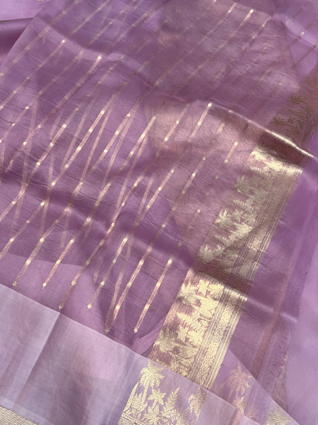 Lavender Pure Kora Silk Handloom Banarasi Saree