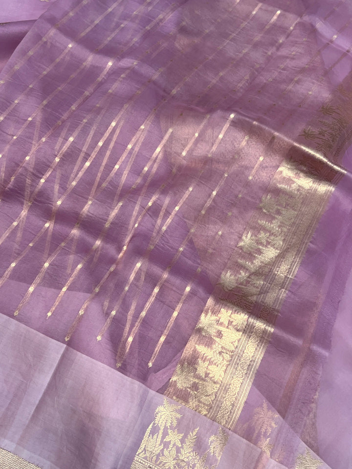 Lavender Pure Kora Silk Handloom Banarasi Saree