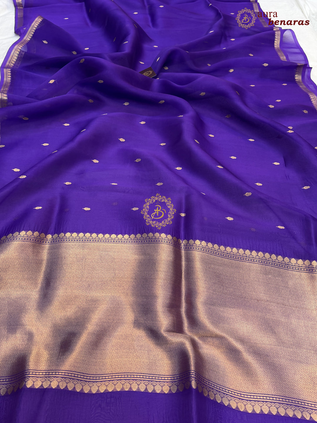 Purple  Kora Silk Banarasi Saree with Zari Butis & Border