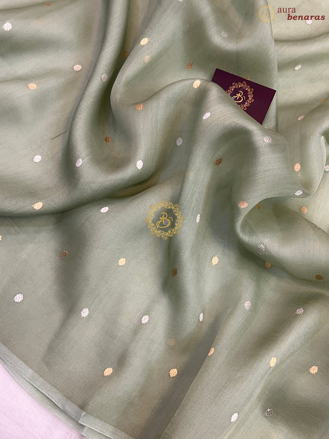 Sage Green Pure Kora silk Handloom Banarasi Saree