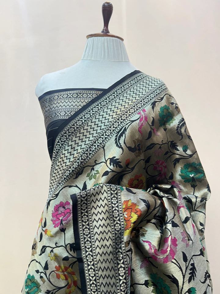 Black Pure Katan silk Handloom Banarasi Saree