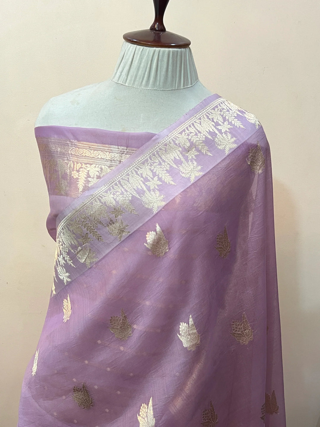 Lavender Pure Kora Silk Handloom Banarasi Saree