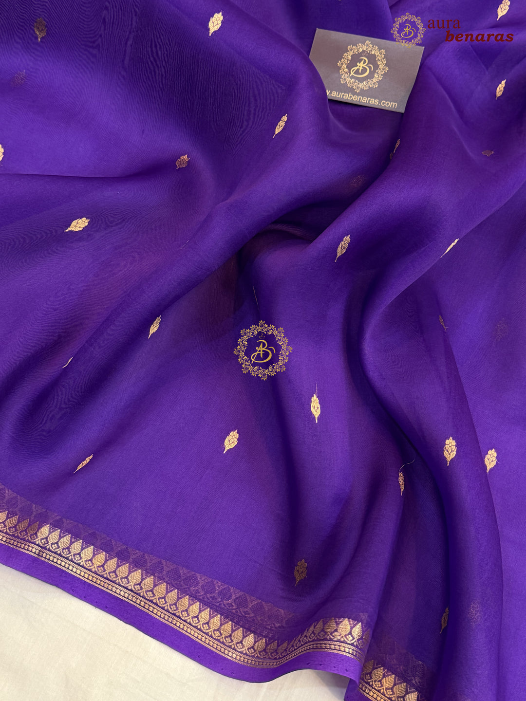 Purple  Kora Silk Banarasi Saree with Zari Butis & Border