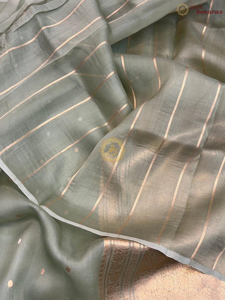 Sage Green Pure Kora silk Handloom Banarasi Saree