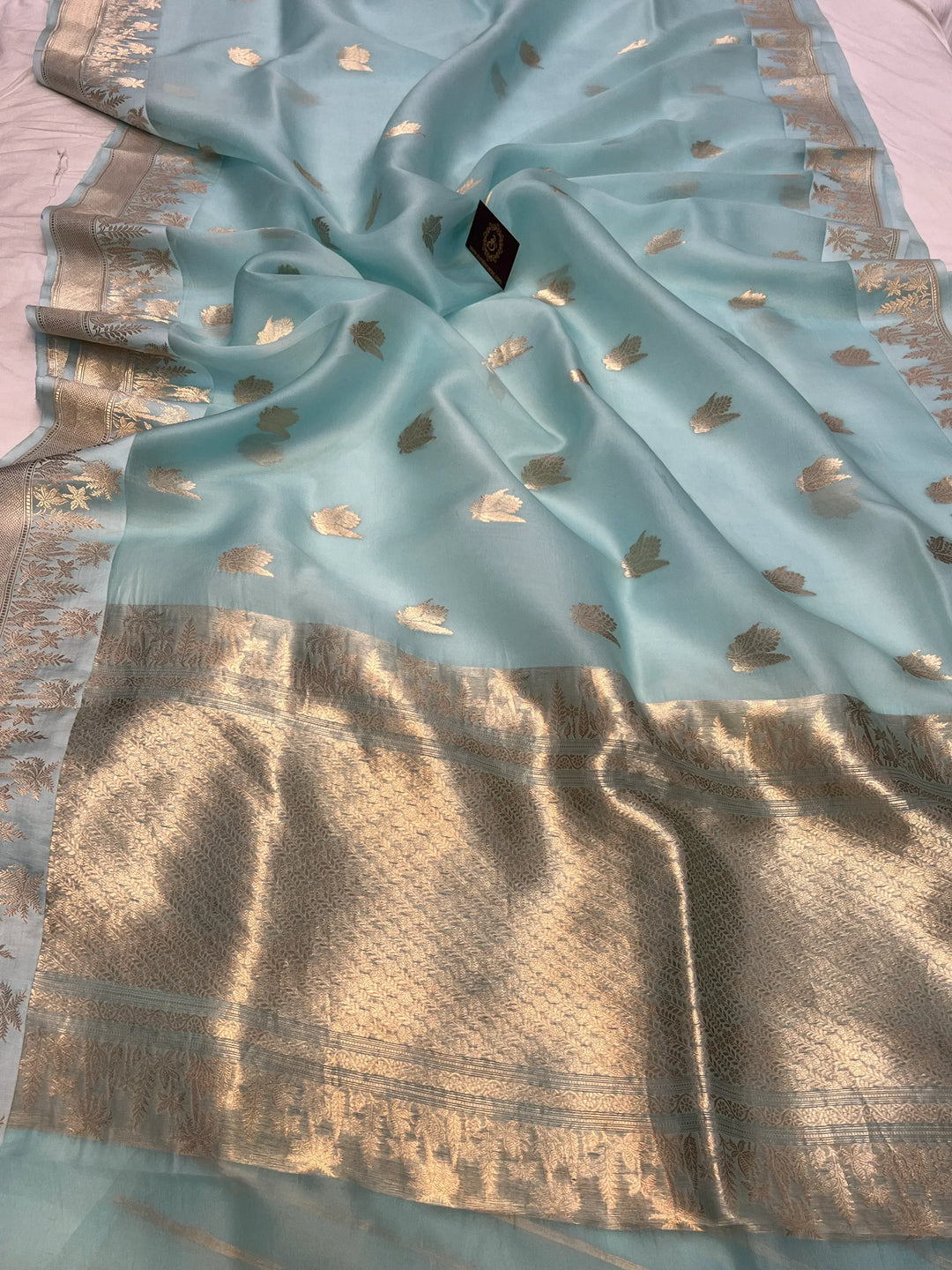 Pale Blue Pure Kora Silk Handloom Banarasi Saree