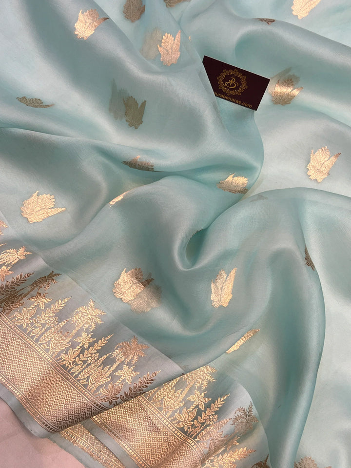 Pale Blue Pure Kora Silk Handloom Banarasi Saree