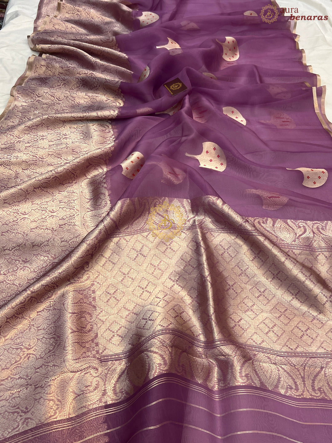 Dusty Lavender Pure Kora Silk Handloom Banarasi Saree