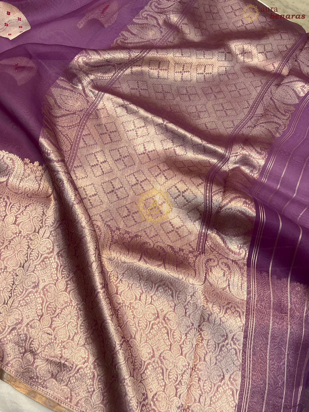 Dusty Lavender Pure Kora Silk Handloom Banarasi Saree