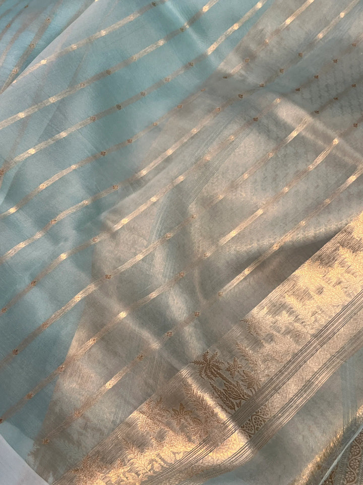 Pale Blue Pure Kora Silk Handloom Banarasi Saree
