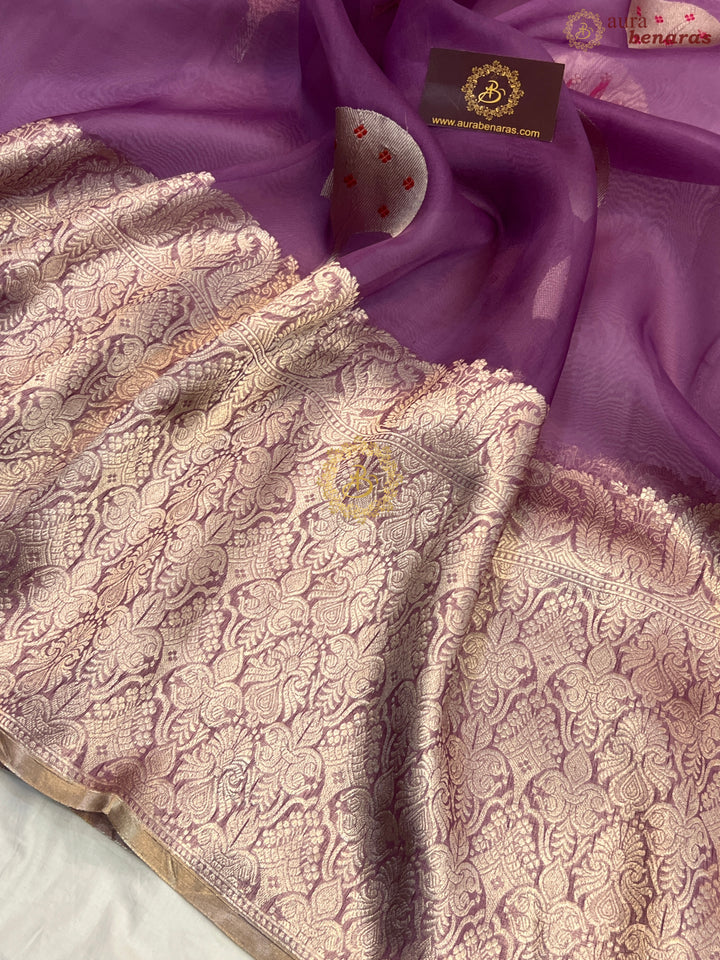 Dusty Lavender Pure Kora Silk Handloom Banarasi Saree