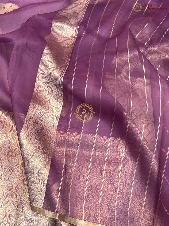 Dusty Lavender Pure Kora Silk Handloom Banarasi Saree