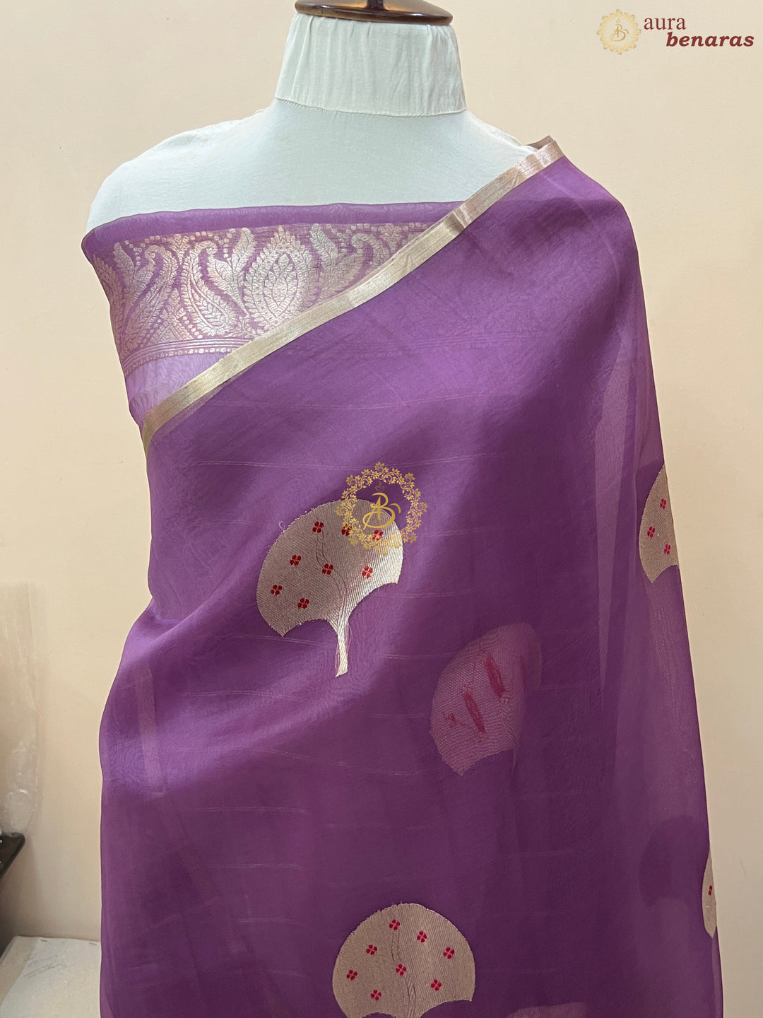 Dusty Lavender Pure Kora Silk Handloom Banarasi Saree