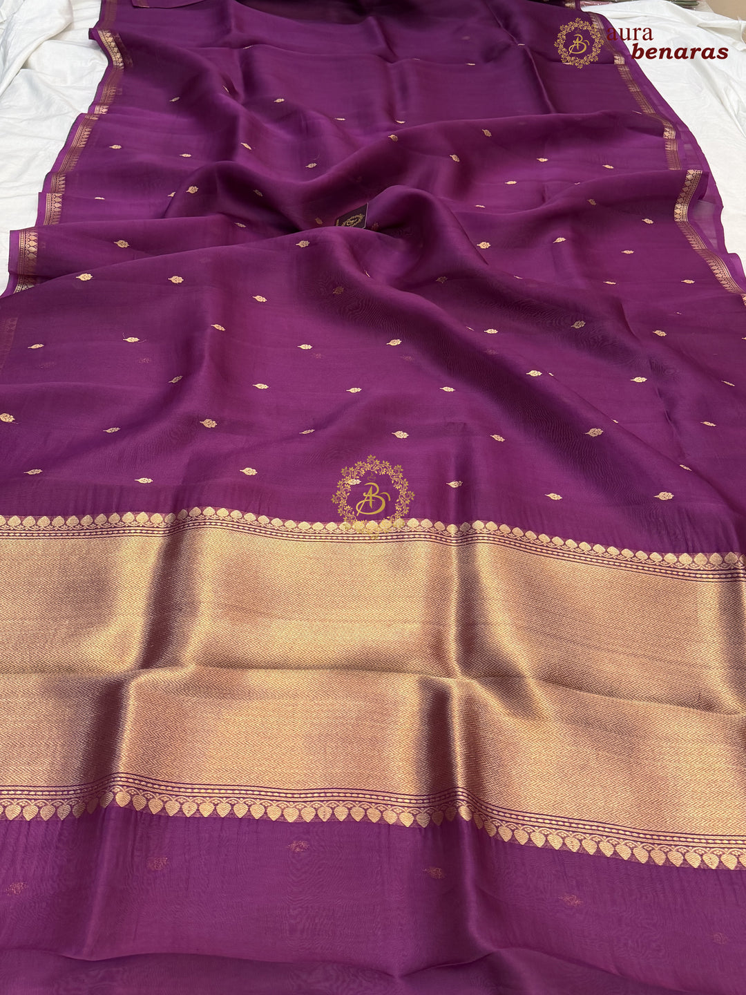Voilet Kora Silk Banarasi Saree with Zari Butis & Border