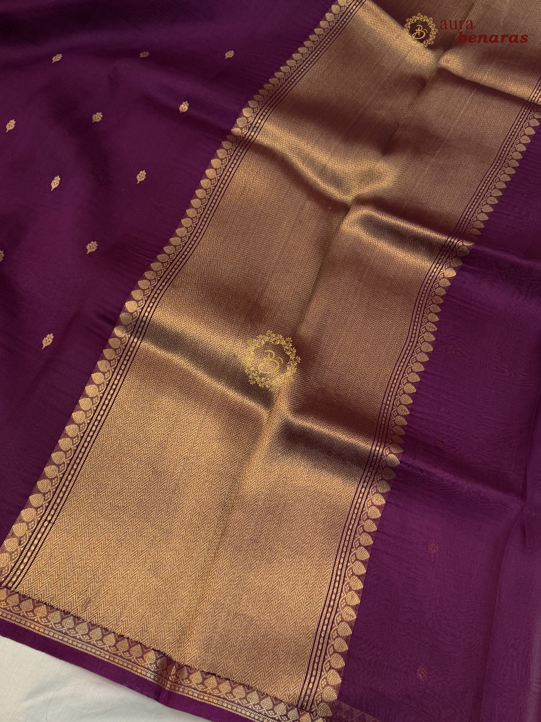 Voilet Kora Silk Banarasi Saree with Zari Butis & Border