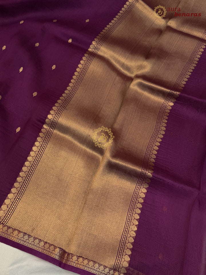 Voilet Kora Silk Banarasi Saree with Zari Butis & Border