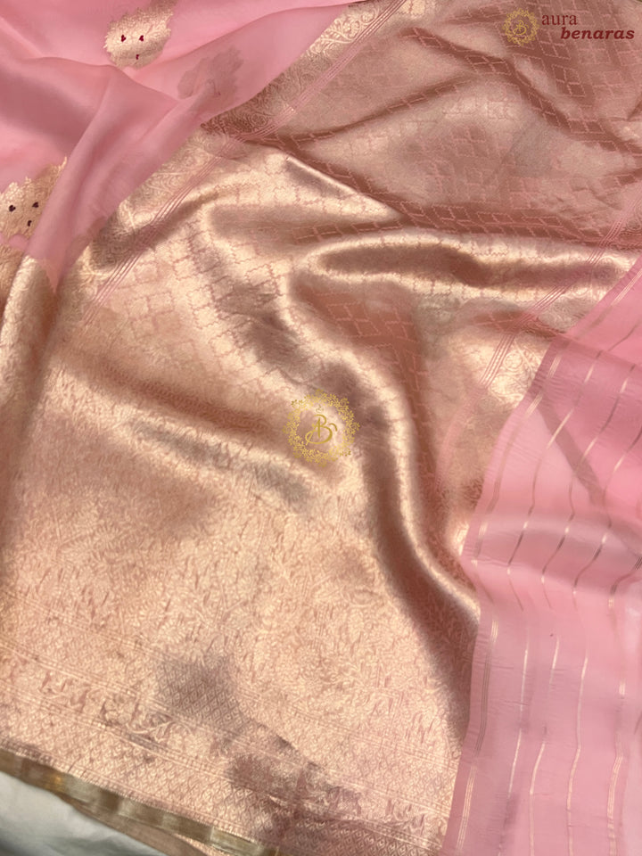 Baby Pink Pure Kora Silk Handloom Banarasi Saree